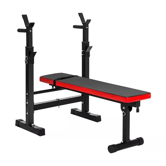 Banco de levantamento de peso Banco para abdominais Cama de levantamento de peso Banco de barra ajustável Cadeira de academia Fitness Agachamento Suporte de barra Banco plano quente para abdominais Banco de halteres